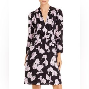 Rebecca Taylor Blossom Long Sleeve Silk Blend Dress in Black Combo 0 A2